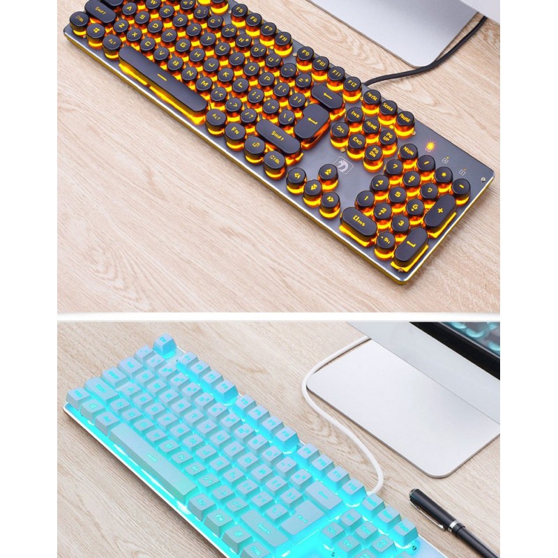 Wired Gaming Keyboard Manipulator Computer Desktop Home Punk Retro Luminous Keyboard