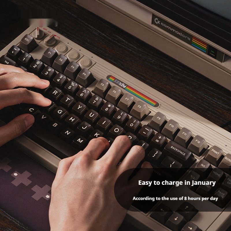 Retro Mechanical Gaming Keyboard Wireless Bluetoot...