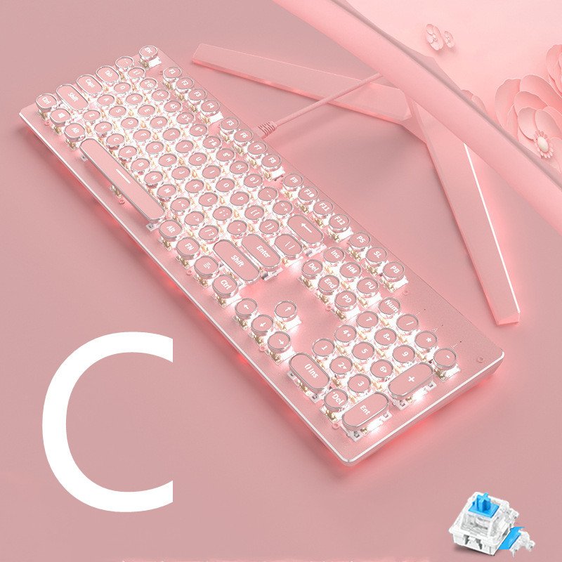Wireless Mechanical Keyboard Mouse Set Game Office Retro