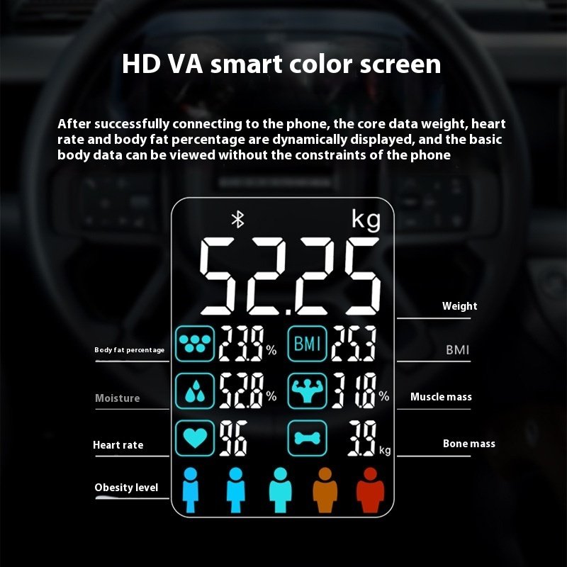 Smart VA Color Screen Heart Rate Body Electronic Scale High Precision Test Fat Body Fat Scale