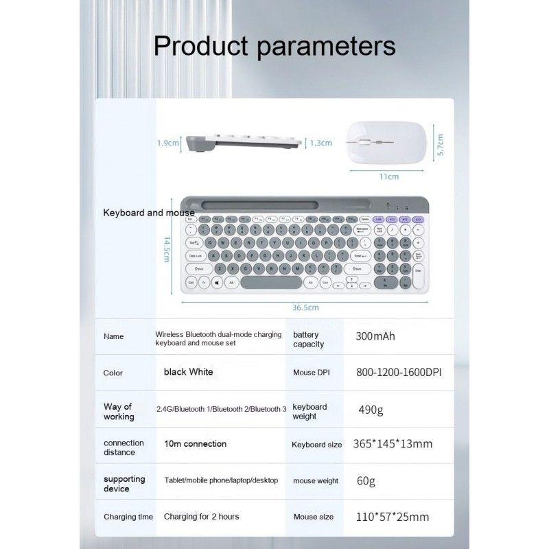 Macarons Dual-mode Wireless Bluetooth Keyboard Mouse Suit